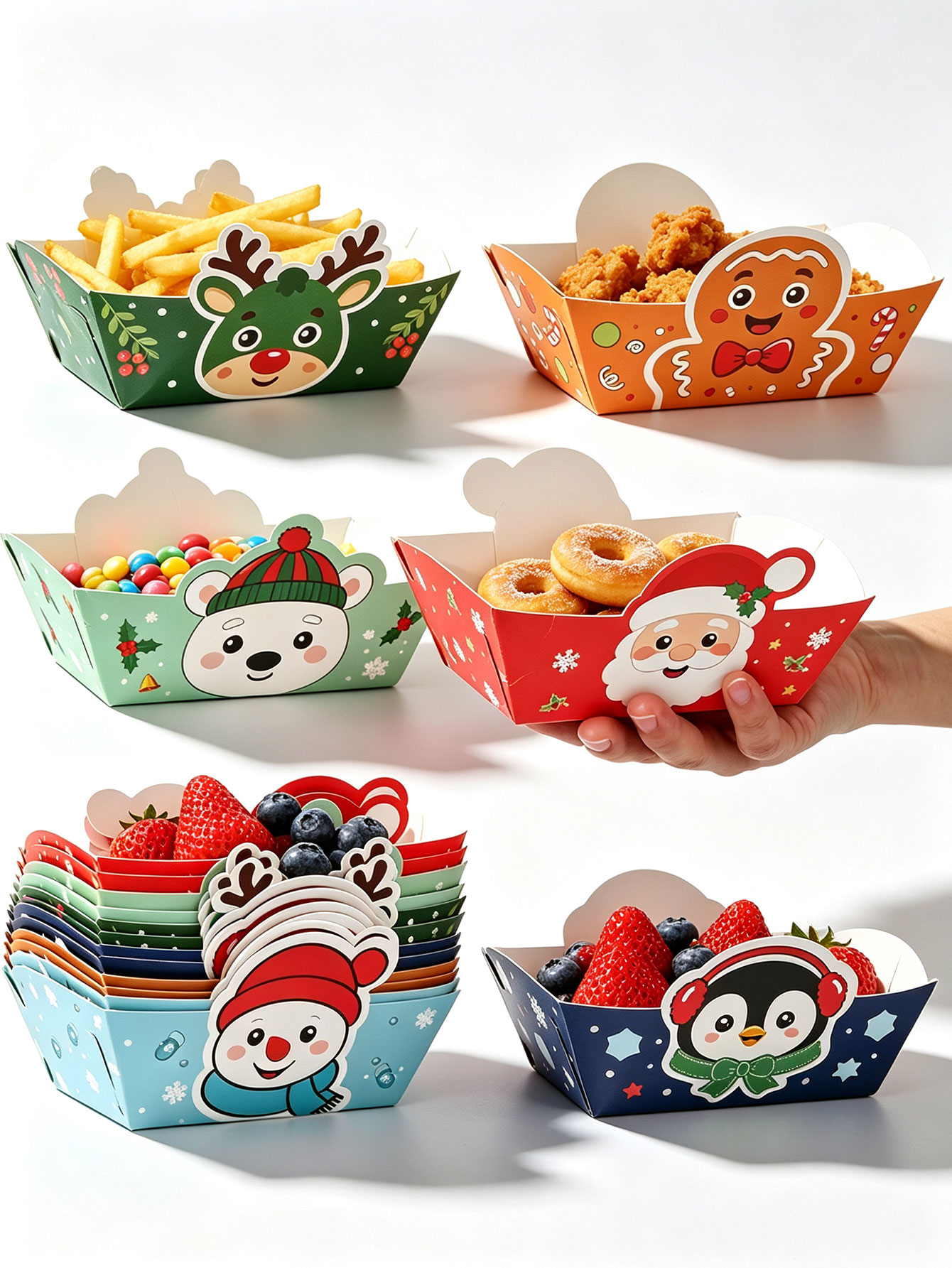 Xmas Food Snacks - 12PCS/Christmas Cartoon Character Paper Food Trays,