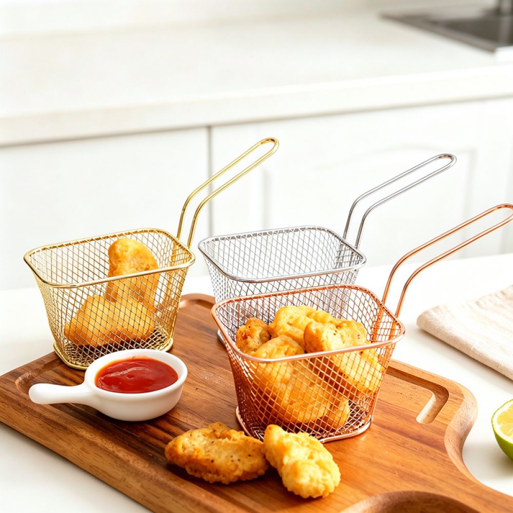 Rose Gold Square Wire Fry Bask - Food Snacks Basket ulasan dan harga
