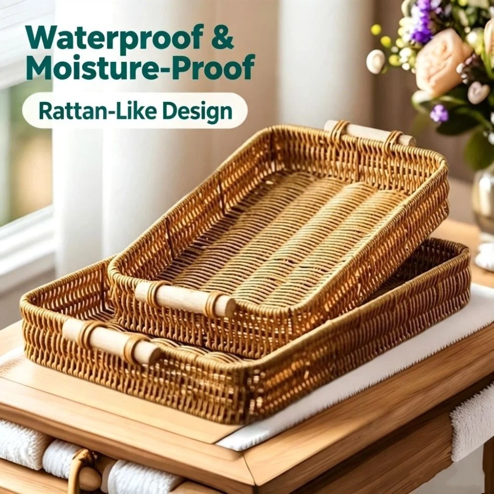 Snack Plate With Handle Woven  - Food Snacks Basket ulasan dan harga
