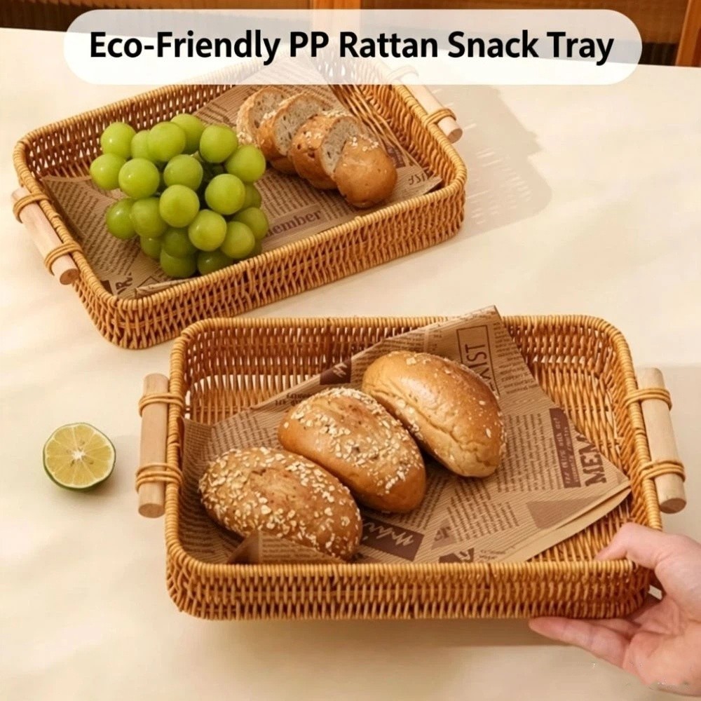 Snack Plate With Handle Woven  - Food Snacks Basket ulasan dan harga