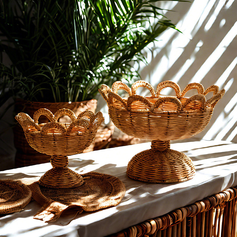 Rattan Pedestal Fruit Bowl Hig - Food Snacks With Fiber ulasan dan harga