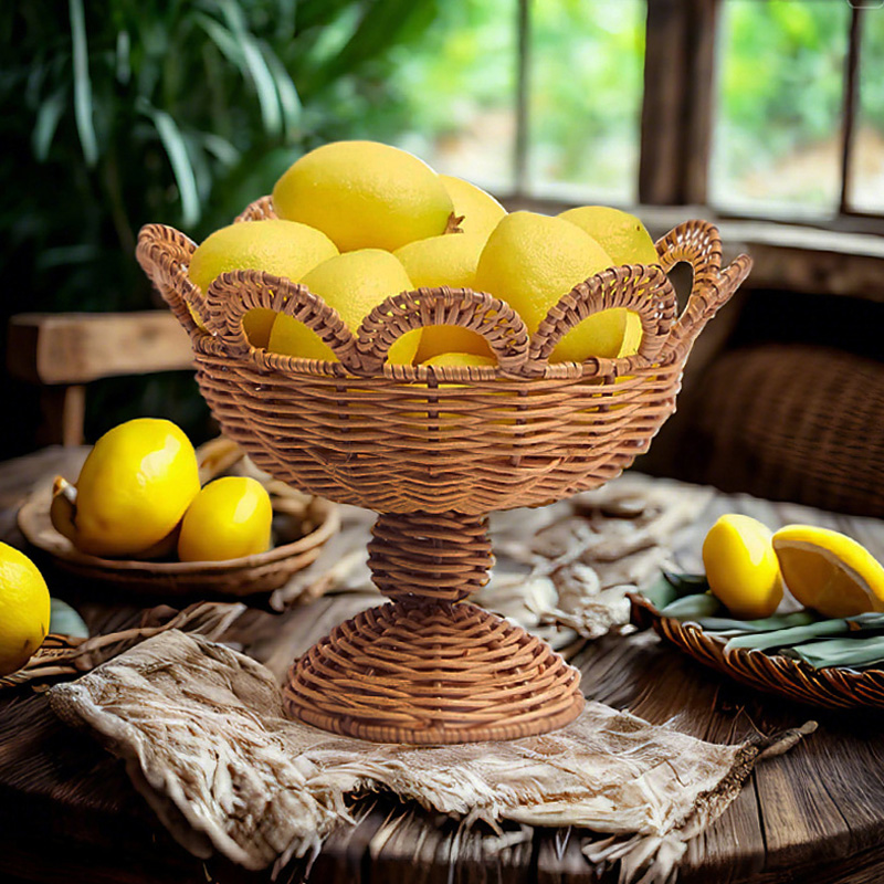Rattan Pedestal Fruit Bowl Hig - Food Snacks With Fiber ulasan dan harga