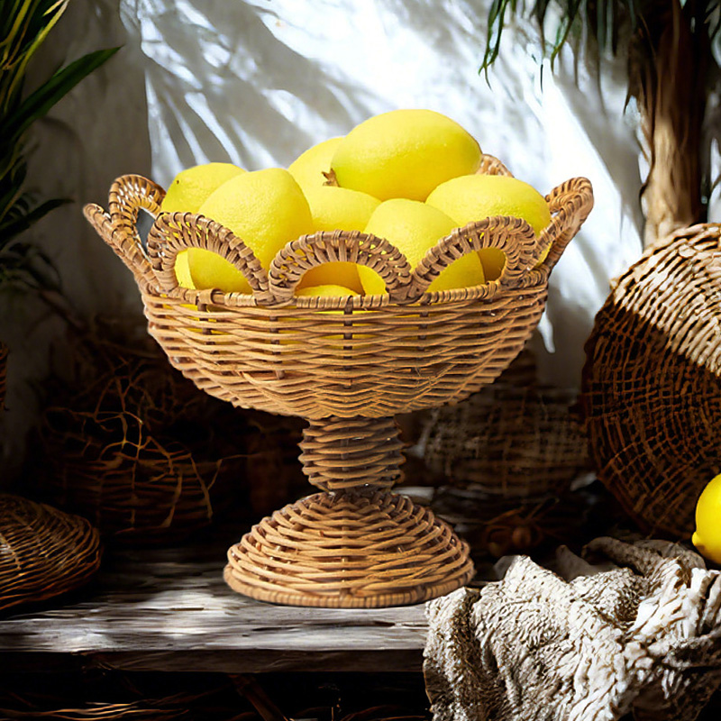 Rattan Pedestal Fruit Bowl Hig - Food Snacks With Fiber ulasan dan harga