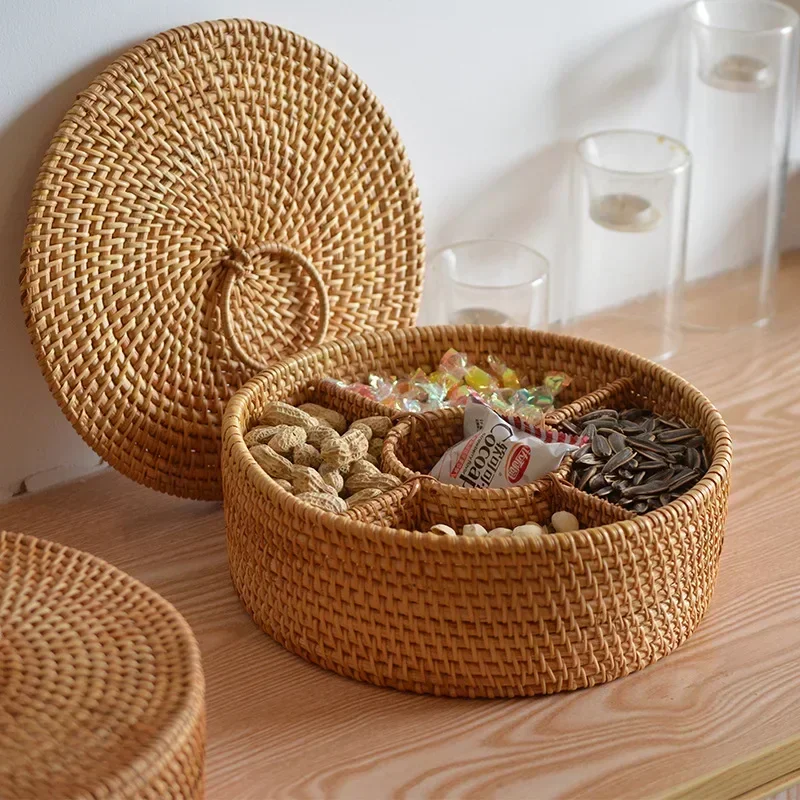 Natural Rattan Box 5 Grid Hand - Food Snacks With Fiber ulasan dan harga