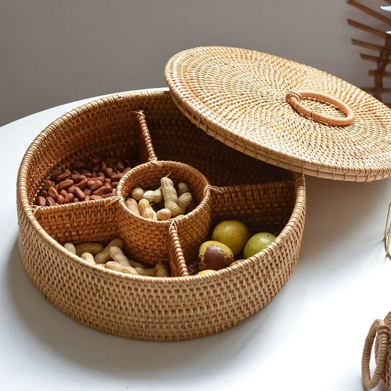 Natural Rattan Box 5 Grid Hand - Food Snacks With Fiber ulasan dan harga