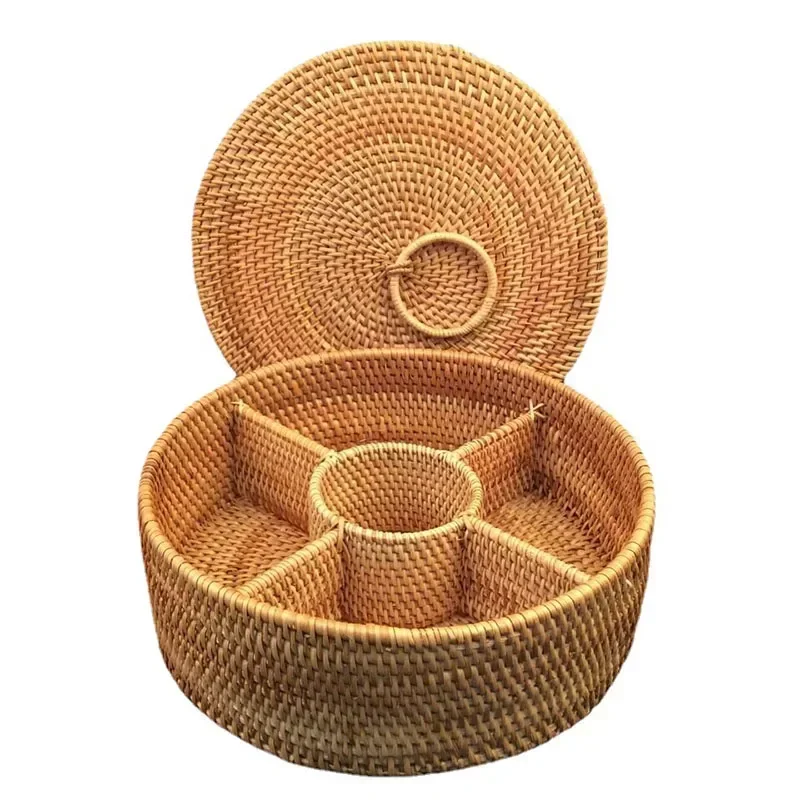 Natural Rattan Box 5 Grid Hand - Food Snacks With Fiber ulasan dan harga