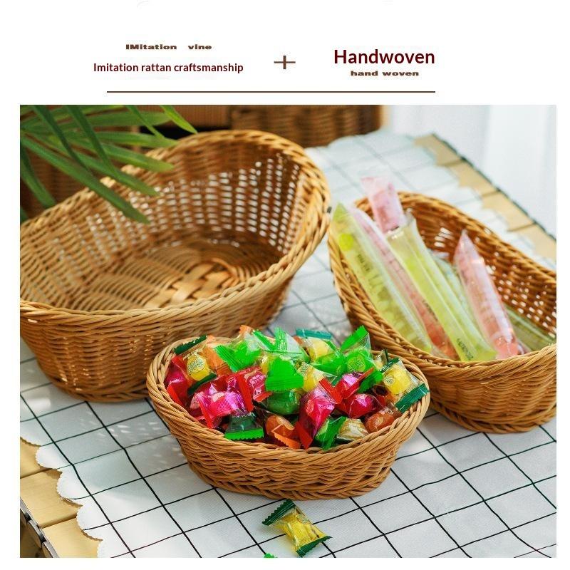 Handwoven Plastic Rattan Baske - Food Snacks Basket ulasan dan harga